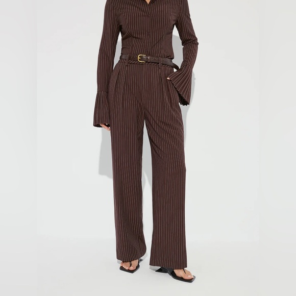 Striped Pleated Wide-Leg Pants without Belt Commense M KK3 or 10 - Picture 4 of 8